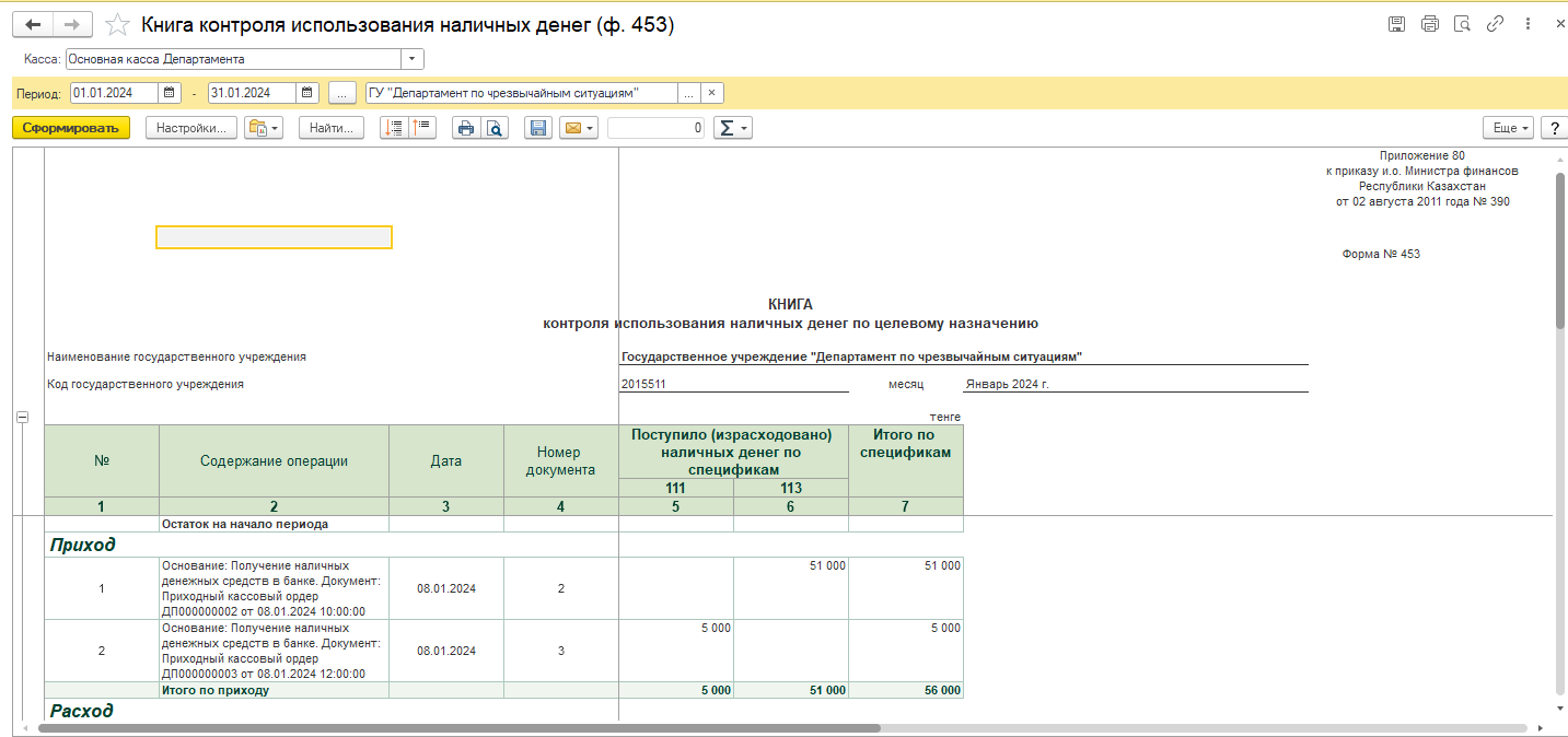 Книга контроля использования наличных денег по целевому назначению по бюджетным средствам по форме 453